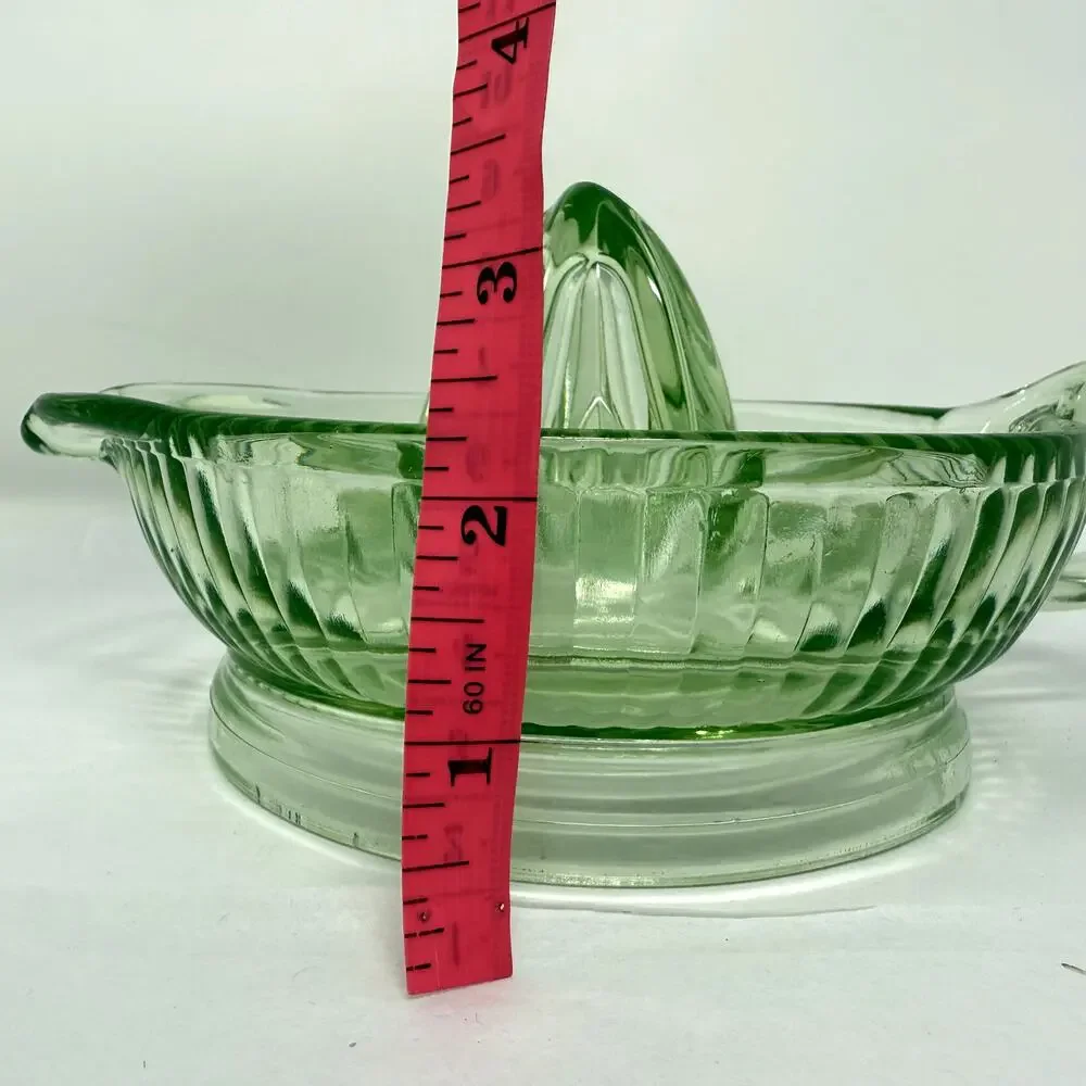 Vintage Green Uranium Glass Juicer Reamer Ribbed UV Glow Depression 1930s Spout